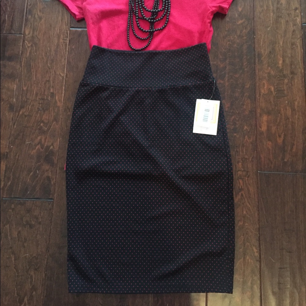 Lularoe Cassie, Small, Black with red polka dots